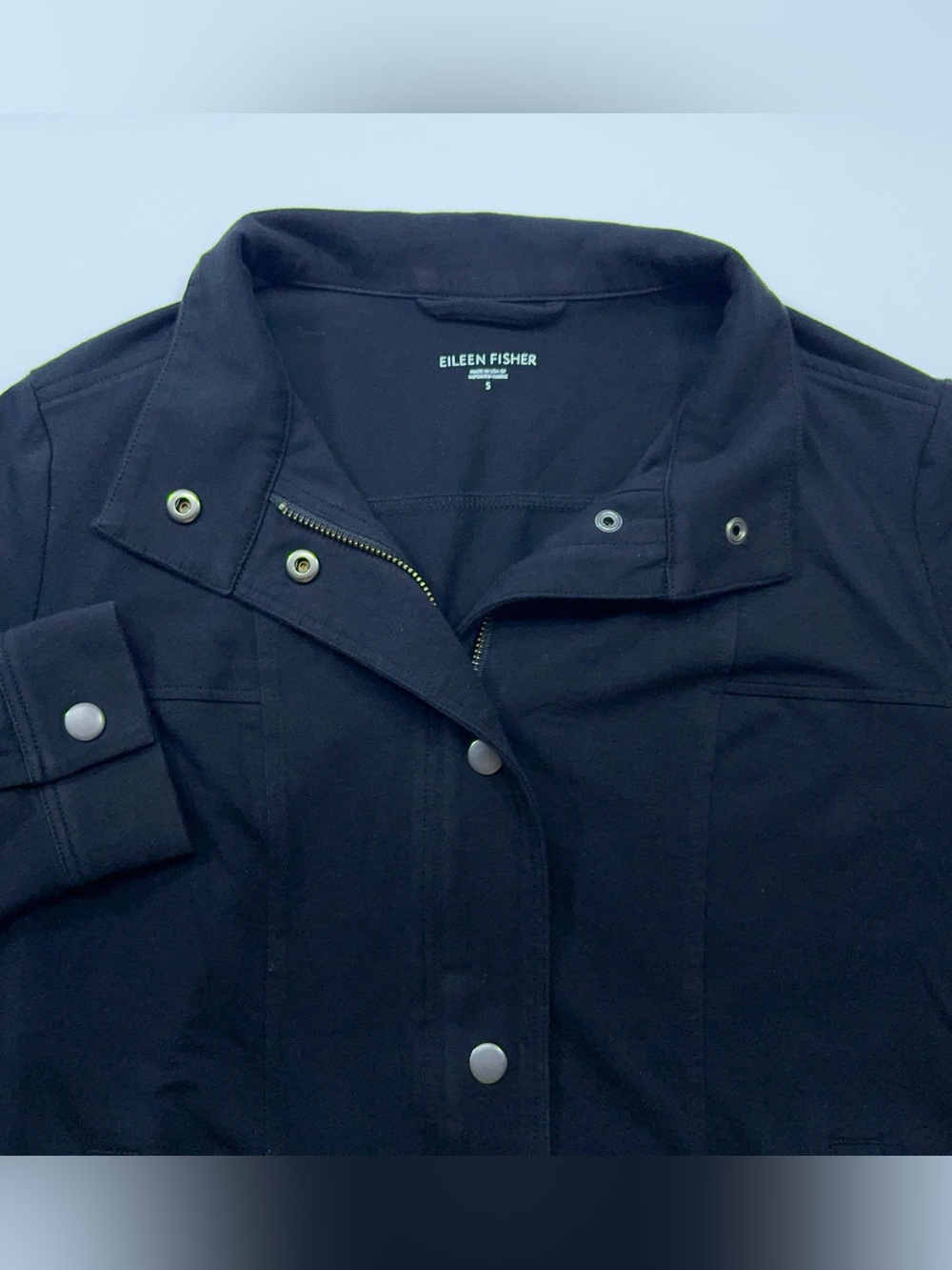 EILEEN FISHER Jacket Womens Size Small Organic Cotton Snap Zip Black Made in USA